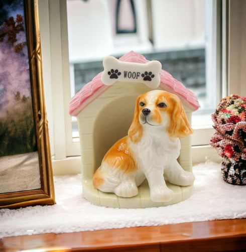 20783 Fine Porcelain Cocker Spaniel Puppy Dog with Doghouse Salt and Pepper Shakers Set, 3-1/2" H...