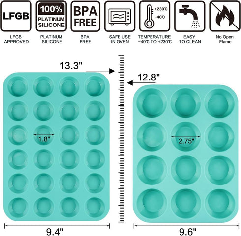 CAKETIME Silicone Muffin Pan Cupcake Pan Set - Mini 24 Cups and Regular 12 Cups Muffin Tin, Nonstick Food Grade Molds with 12 Baking Cups...