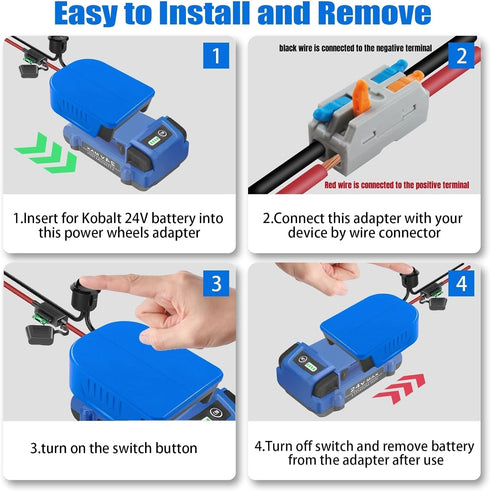 EID 2 Pack for Power Wheel Battery Adapter Fit for Kobalt 24V Battery with Wire Connector, 14 Gauge Wire, 30Amp Fuse and Switch Button, DIY Use fo...