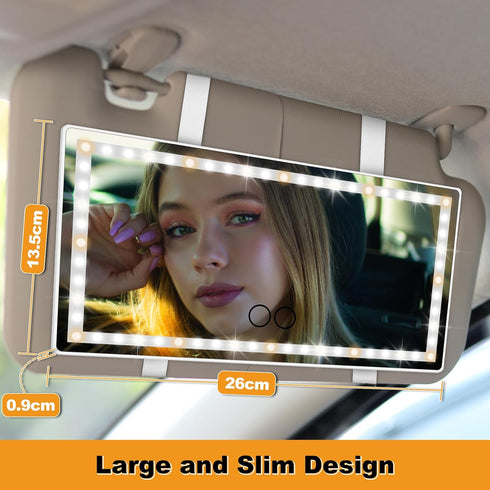Car Visor Vanity Mirror with LED Lights, Rechargeable Car Mirror Vanity with 3 Light Modes, Touch Control 60 LEDs Makeup Mirror for Car with Auto-...
