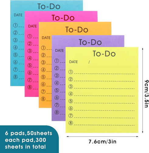 to Do List Self-Stick Notes, 6 Pack Colorful to Do List Sticky Notepads Lined Post It Notes Daily Planner Sticky Notes Home School Office Supplies...