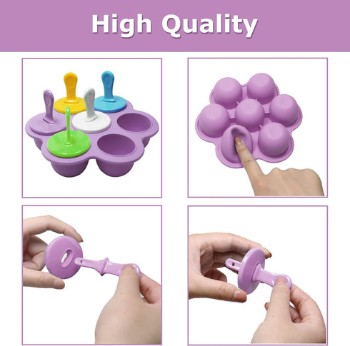Silicone Popsicle Molds 7-cavity DIY Ice Pop Mold with Colorful Sticks For egg biting ice cream molds storage containers non stick cake molds (Pur...
