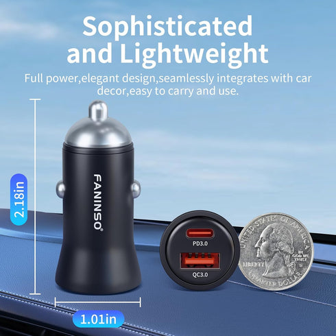 Dual-Port 60W,USB C Car Charger, Fast Charge, Cigarette Lighter USB Charger, Mini Metal Shell?for Apple iPhone 15/14/13 Pro Max Plus, iPad, Samsun...