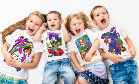 Splat Planet Colour-in Unicorn T-Shirt with 10 Non-Toxic Washable Magic Pens - Colour Your Own, Colour-in and Wash Out T-Shirt, Reusable Colouring...