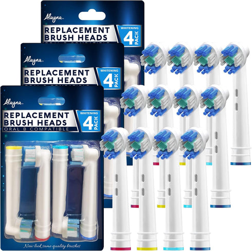 Professional White Replacement Brush Heads w/ 3D Whitening, Compatible with Oralb Braun Electric Toothbrush- 12 Pro Style- Fits The Oral-B Kids Ca...