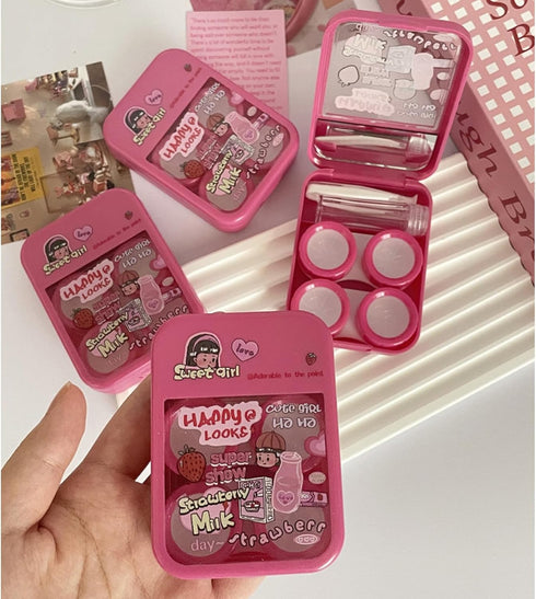 2 Pack 2 in 1 Contact Lens Cases, Travel Eye Contacts Case Box Holder, Contact Lenses Tweezers Remover Tool Solution Bottle Kit for Daily Outdoor ...