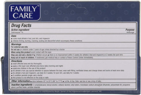 2 Pk. Family Care 831527005052-1 Clotrimazole Anti-Fungal Cream, 1% USP...