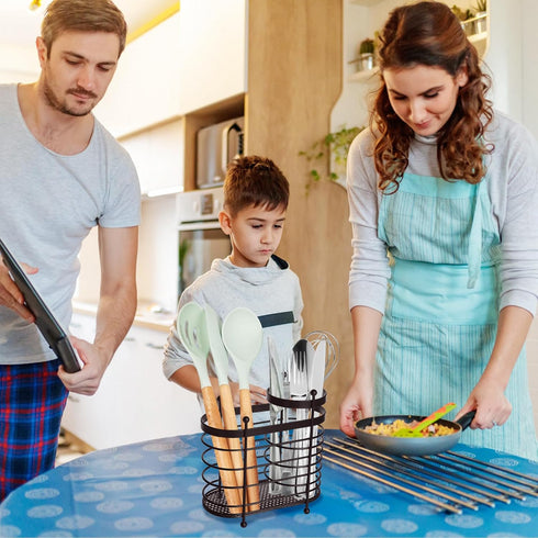 Kitchen Utensil Holder for Countertop, Metal Utensil Holder Rack Bronze Cooking Tools Storage Flatware Organizer with Drainage Hole...
