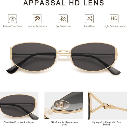 Retro Oval Sunglasses For Women Men Hexagonal Rectangle Metal Frame Sun Glasses AP3625...