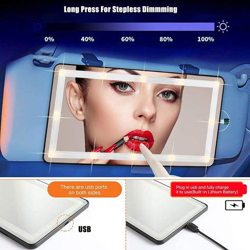 Car Sun Visor Vanity Mirror, Makeup Mirror with 3 Light Modes & 60 LEDs Rechargeable Led Light Car Mirror with Dimmable Touch Screen, Rear View Su...