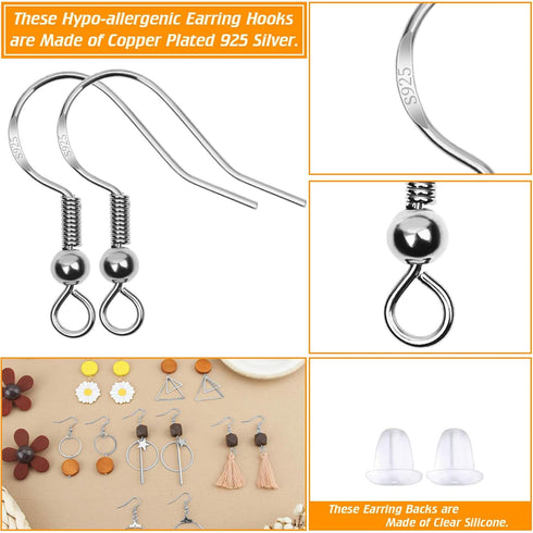 Thrilez Hypoallergenic Earring Hooks, 600Pcs Earring Making Kit with Hypoallergenic Earring Hooks, Jump Rings and Clear Rubber Earring Backs for D...