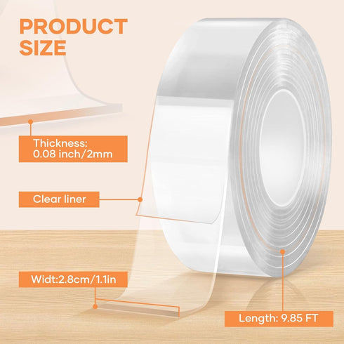 Double Sided Tape Heavy Duty Removable Wall Tape, Multipurpose Strong Clear & Tough Nano Mounting Adhesive for Home Office wall decor, Poster Hang...
