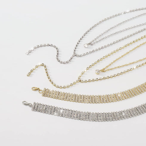Multi Layered Necklace Rhinestone Tennis Chain Choker Necklace Multi Row Collar Necklace Y Shaped Necklace Round Rhinestone Pendant Necklace Tiny ...