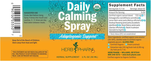 Herb Pharm Herbs on The Go Certified Organic Daily Calming Portable Spray, Adaptogenic Support*, 1 Ounce...
