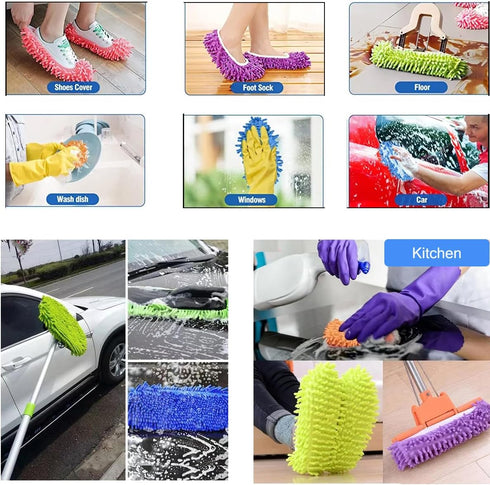 Mop Slippers Shoes Cover Dust Duster Slippers Foot Socks Cleaning Floor Hair Cleaners Sweeping Microfiber Mop House office Bathroom Kitchen Washab...