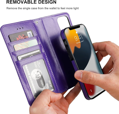 Bocasal Detachable Wallet Case for iPhone 13 Pro Max RFID Blocking Card Slots Holder Premium PU Leather Magnetic Kickstand Shockproof Wrist Strap ...