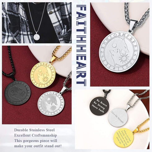 FaithHeart Norse Viking Wolf Pendant Necklace for Men/Women, Stainless Steel/18K Gold Plated Nordic Vikings Stuff Jewelry with Gift Packaging...