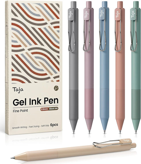 Gel Pens, 6pcs 0.5mm Fine Point Smooth Writing Pens, Quick Dry Black Ink Pens for Journaling and Note Taking, Cute Aesthetic Pens for Office Schoo...