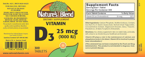 Nature's Blend Vitamin D3 1000 IU 300 Tablets...