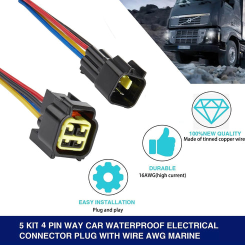 4 Pin Waterproof Connector,Waterproof Electrical Car Auto Wire Connector,16AWG Male Female Quick Disconnect Wire Connectors for Car Truck Motorcyc...