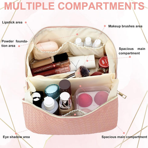 Fixwal 9x4 Inch Travel Makeup Bag, Large Capacity Cosmetic Bags for Women, Waterproof Portable Pouch Open Flat Toiletry Bag Make Up Organizer with...