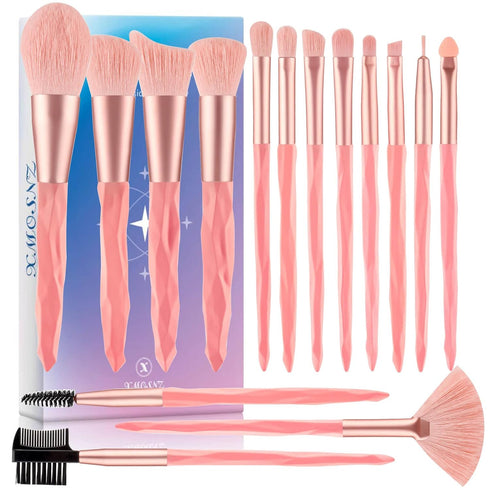 XMOSNZ 15PCS Makeup Brushes Irregular Handle Makeup Brush Set Eyeshadow Brush Face Lip Eye Make Up Brush Sets with Gift Box (Pink)...