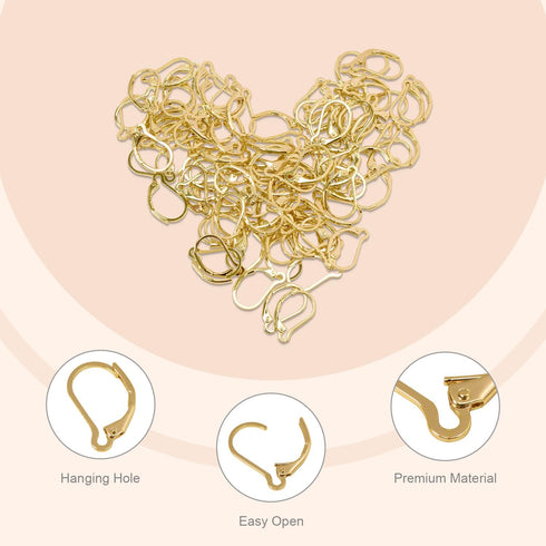 100Pcs 14K Gold Filled Leverback Earwires French Earring Hooks,Hypoallergenic Dangle Ear Wire Findings for DIY Jewelry Making Supplies (Gold-Frenc...