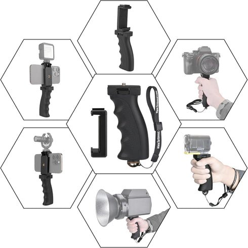 Universal Ergonomic Anti-Falling Cell Phone Smartphone Hand Grip Stabilizer w/Safety Strap, Portable Selfie Stick Handheld Vlogging Holder Mount f...