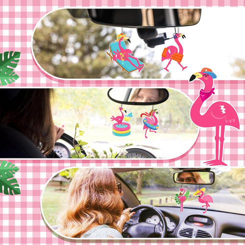 Demissle 24 Pcs Flamingo Air Freshener Flamingo Hanging Long Lasting Car Freshener Scented Tropical Automotive Air Fresheners for Rearview Mirror ...