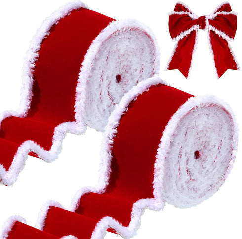 2 Rolls Christmas Velvet Ribbons Decorative Ribbons Rolls Craft DIY Ribbon Fabric Cloth Ribbon Wire Edge Ribbons for Craft Christmas Holiday Decor...
