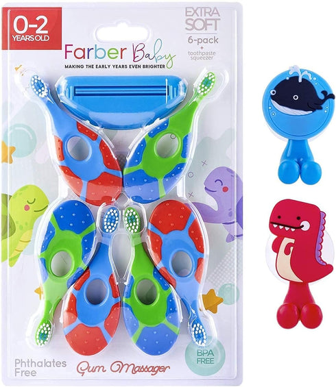 Farber Baby Toddler Toothbrushes Set – Infant Toothbrush 6 Pack with Compact Soft Bristles and Easy Grip Handle Includes 2 Suction Cup Toothbrush ...