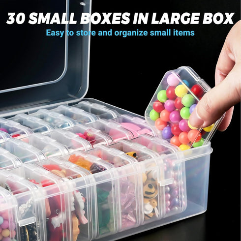 Small Bead Organizers, 31 Pieces Plastic Storage Cases Mini Clear Bead Storage Containers Boxes with Hinged Lid and Large Rectangle Organizing Box...
