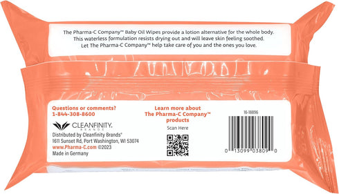 *NEW* The Pharma-C Company Baby Oil Wipes. (60 Wipes) Enriched with Almond and Sunflower Oils, Aloe and Vitamin E....