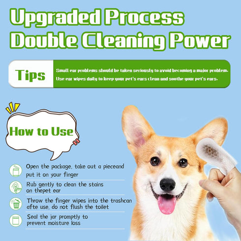 55 Count PET Ear Cleaning Finger Wipes for Dogs & Cats,Ear Cleaner Finger Wipes,Removes Dirt & Odor,Easy to Use, Natural Ingredients (Ear Cleaning...