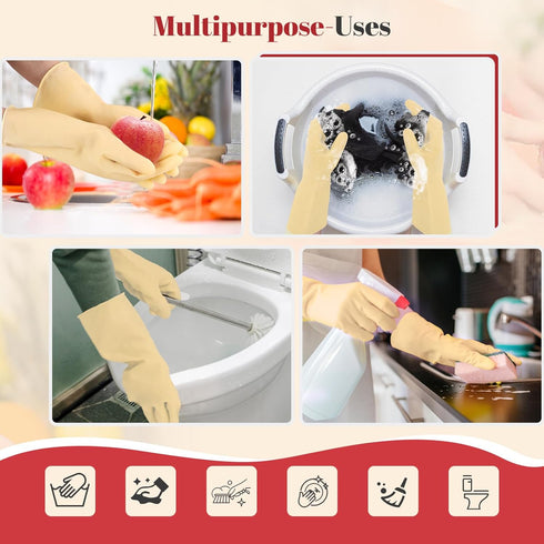 Reusable Kitchen Dishwashing Gloves - 4 Pairs Rubber Household Cleaning Gloves, Flexible and Durable & Non-slip Cleaning Gloves, Great for Kitchen...