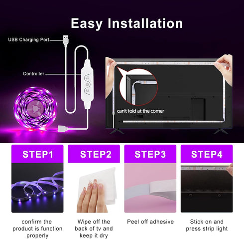 LED TV Backlight, 16.4 ft USB Powered LED Lights for TV 65-80 inch, Led TV Light, RGB Color Changing LED Strip Lights TV Monitor Behind Lighting w...