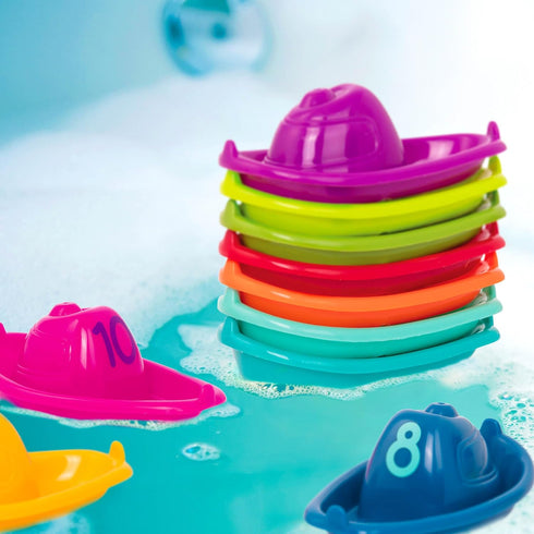 Battat – 10 Bath Boats – Numbered & Stackable Bathtime Toys – Floating Toy Boats For The Bath, Pool, Beach – Educational Toys – 6 Months + – Stack...