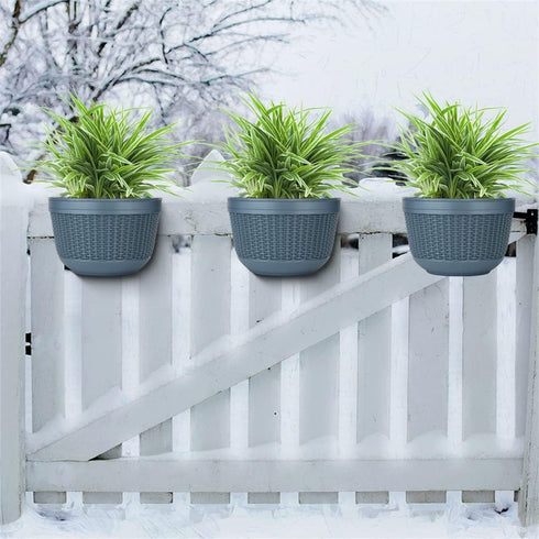 Wall Hanging Planters Railing Hanging Planters, 2PCS Plastic Plants Pot Wall Mounted Hanging Basket Fence Flower Pots Plants Container with Hooks ...