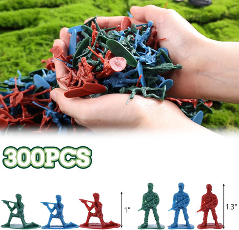 Shindel 300PCS Army Men Toy Soldiers, Army Men Action Figures Men Soldier Playset 3 Colors Plastic Soldiers for Boys Birthday Gift...