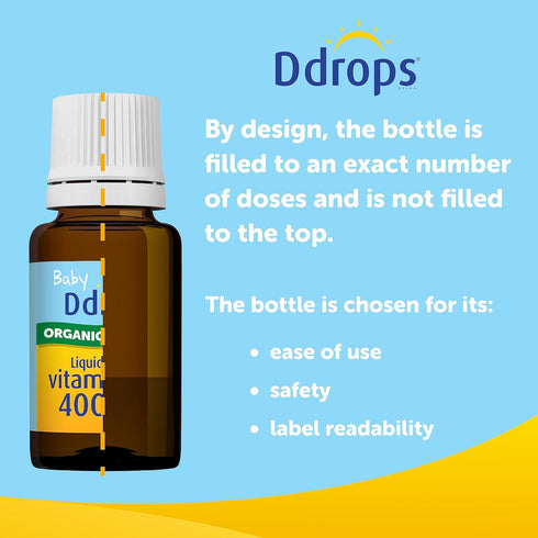 Ddrops Organic Baby 400 IU 90 Drops - Daily Vitamin D Liquid for Infants. Supports Teeth & Bone Health. No Preservatives, No Sugar, Non-GMO, Aller...