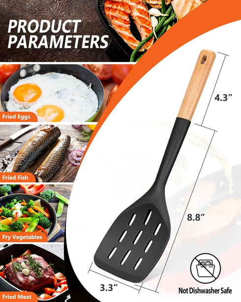 Pack of 2 Silicone Spatula, Non Stick Cooking Utensil Set Wooden Handle Kitchen Turner for Baking Mixing Grilling Serving Food Heat Resistant Non ...