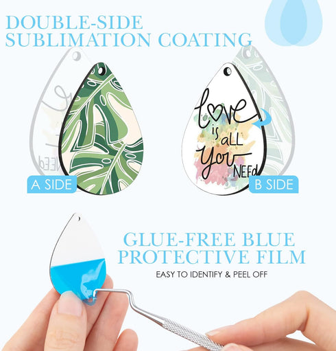 HTVRONT Sublimation Earring Blanks Bulk - 30 Pcs Wood Earrings Blanks with Blue Protective Film - Unfinished MDF Teardrop Earrings for Sublimation...