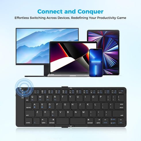 Foldable Bluetooth Folding Keyboard No-Gaps with Magnetic Lock, Whisper-Quiet Typing and Assisted Opening Hinge, Easy-Switch up to 3 Devices, KF65...