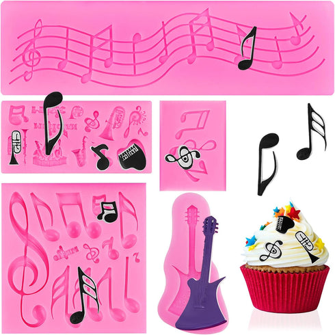 5 Pieces Music Note Fondant Mold Music Note Lace Mat Silicone Musical Candy Mold for Cake Decoration...