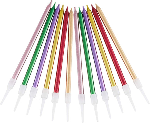 24 Count Metallic Birthday Candles Slow Burning Happy Birthday Cake Candles Long Thin Cake Cupcake Candle in Holders for Lucky Party, Wedding Part...