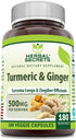 Herbal Secrets Turmeric & Ginger 500 Mg Veggie Capsules Supplement | Non-GMO | Gluten Free | Made in USA (1 Pack, 180 Count)...
