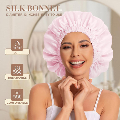 Satin Bonnet Silk Bonnet Hair Bonnet for Sleeping-Slouchy Beanie Hat Satin Sleep Cap for Women's Natural & Curly Hair(Pink)...