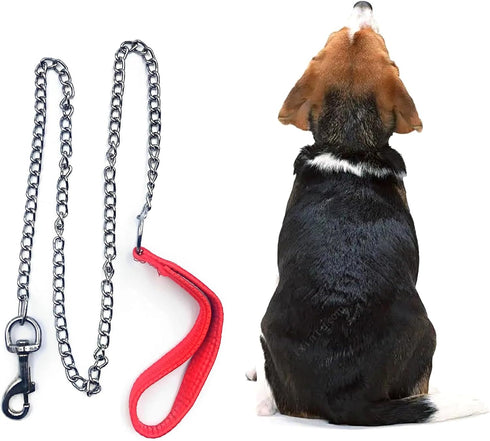 Chain Dog Leashes for Large Dogs Heavy Duty Non-chewable Dog Leash 8.2 FT Metal Dog Leash Dog Chain with Padded Handle Leash for Dog for Large & M...