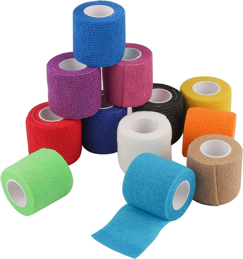12 Pack Self Adherent Cohesive Wrap Bandages 2 Inches X 5 Yards, First Aid Tape, Elastic Adhesive Athletic, Sports wrap Bandage for Sports, Wrist,...