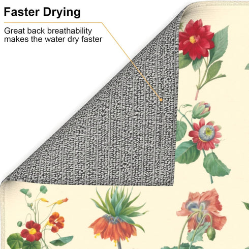 Dish Drying Mat for Kitchen Counter - Flower Herbs Microfiber Drying Pad, Reversible Drainer Mats for Countertop, 16 x 18 inch...